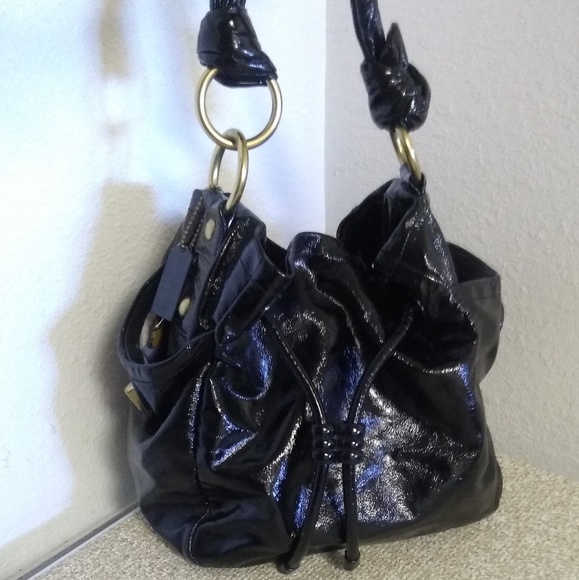 Coach Black Patent Leather Drawstring Bag. - Picture 1 of 7